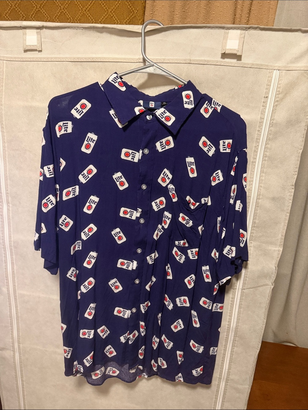 Men's Short-Sleeve Button-Up Shirt in Navy with All-Over Print